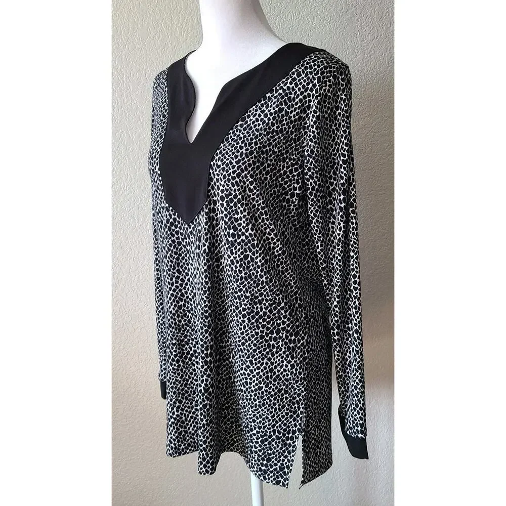 Michael Kors Women Animal Print Tunic Top Sz Medium Long Sleeve Mob Wife Stretch